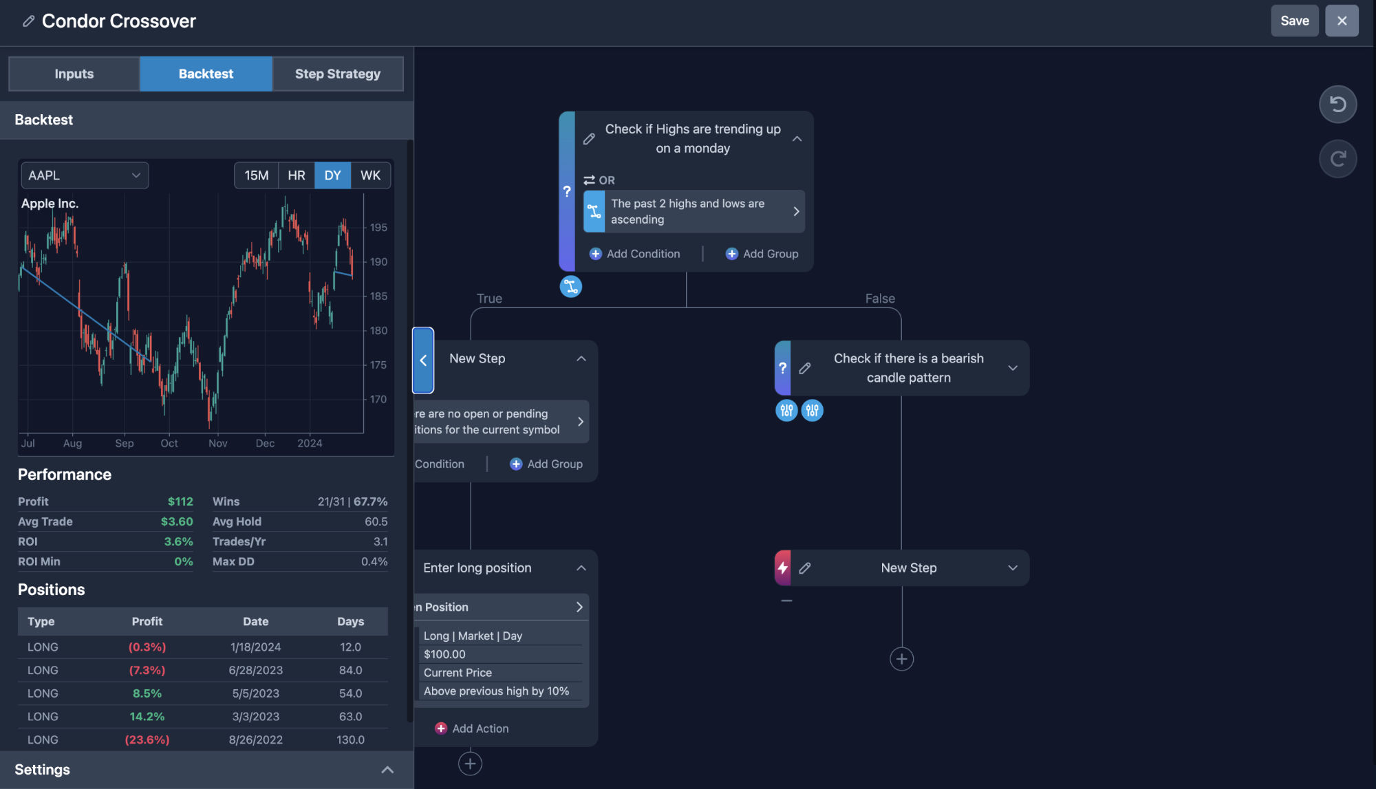 Stock Trading Backtester Sidebar